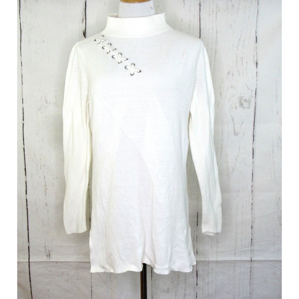 Chico's Zenergy Women's Tunic Sweater Ribbed Knit Mock Neck Ivory Size 3 (XL/16)